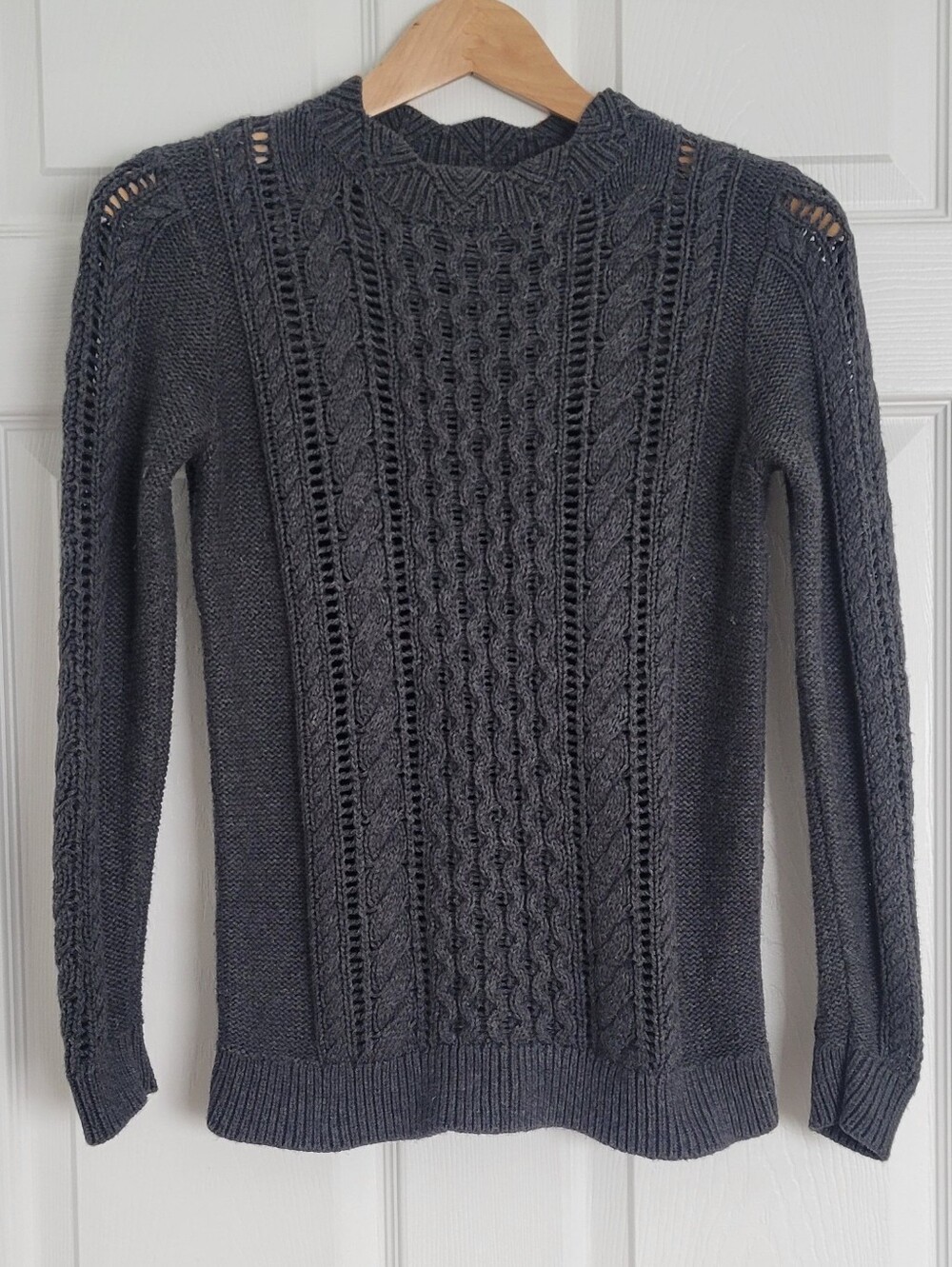 Banana Republic Grey Cable Knit Open Work Sweater With Scalloped Collar